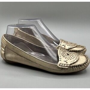 Jack Rogers Loafer Shoes Womens Sz 7.5M Gold Metallic Leather Moccasin USA Boat